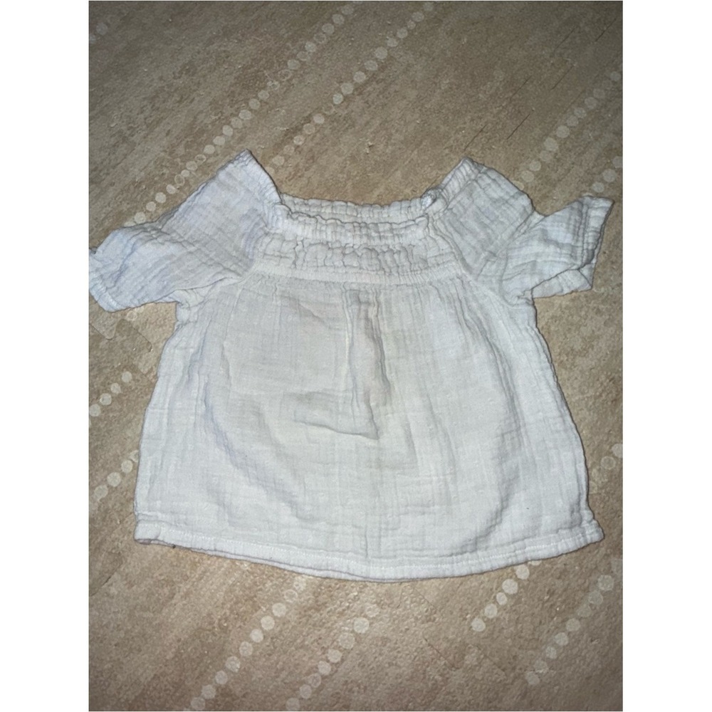 Easy Peasy Girls White Smocked Off-Shoulder Organic Cotton Gauze Top 2T
